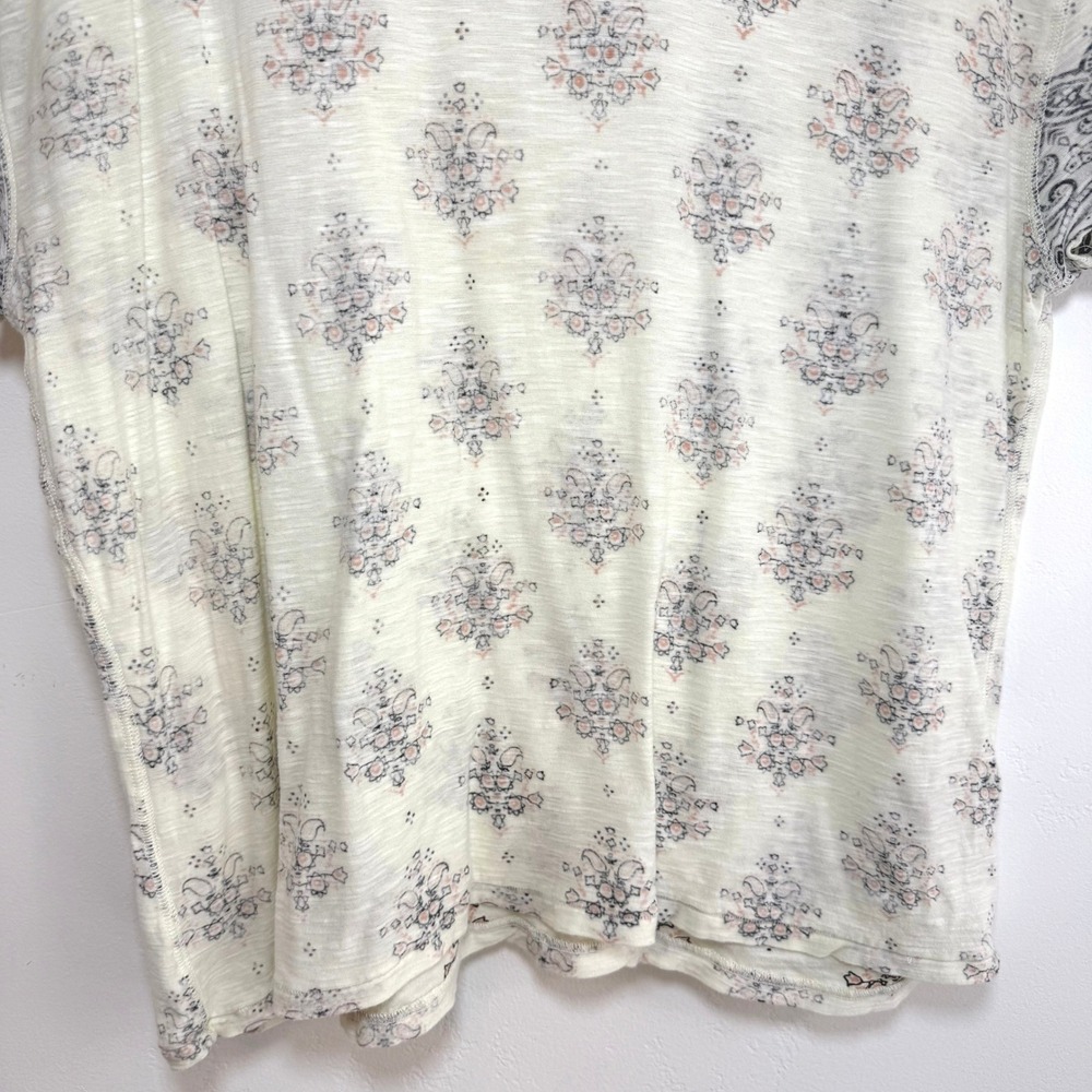 We The Free Tee Boxy Oversized T Shirt Cream Paisley Print Boho Slub Knit Small - Picture 4 of 12